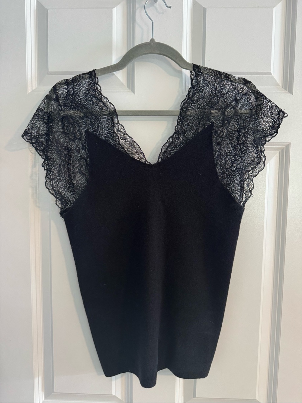 Women's Black Lace Sleeve V-Neck Top